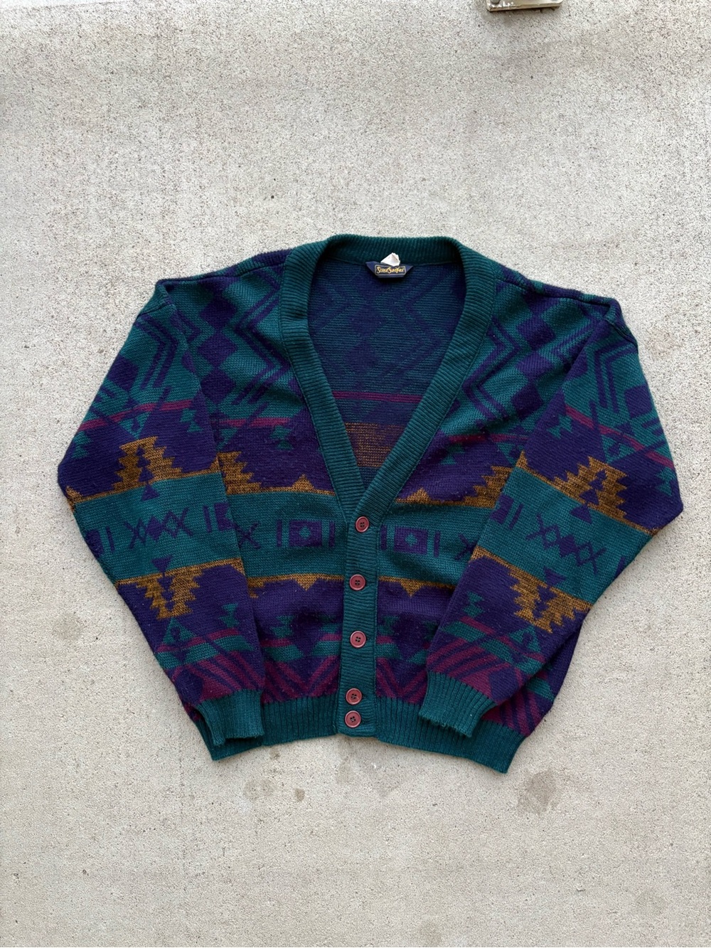 Vintage Made in Canada Geometric Aztec Knit Cardigan Sweater Mens Large/XL 25x25